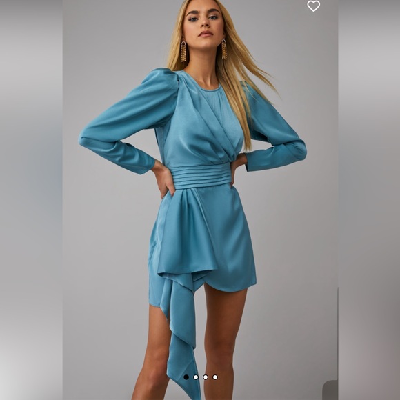 RONNY KOBO SANTANA DRESS DRAPE MINI LONG SLEEVE OPEN BACK